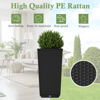 Tall Wicker Planter Box Set of 2 with Water Storage Plate