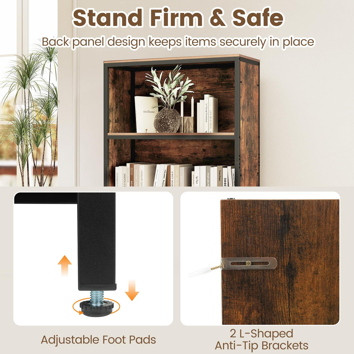 Industrial Freestanding Bookcase with 4 Storage Compartments and Large Fabric Drawer for Study
