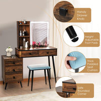 Giantex Dressing Table Stool Set, Vanity Table Set w/ 3-Color Touch Screen Dimming Mirror