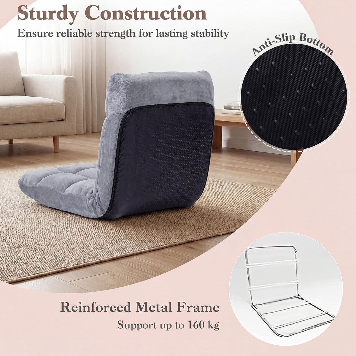 Giantex Adjustable 14-Position Floor Chair, Folding Couch Recliner with Soft Flannel Cover