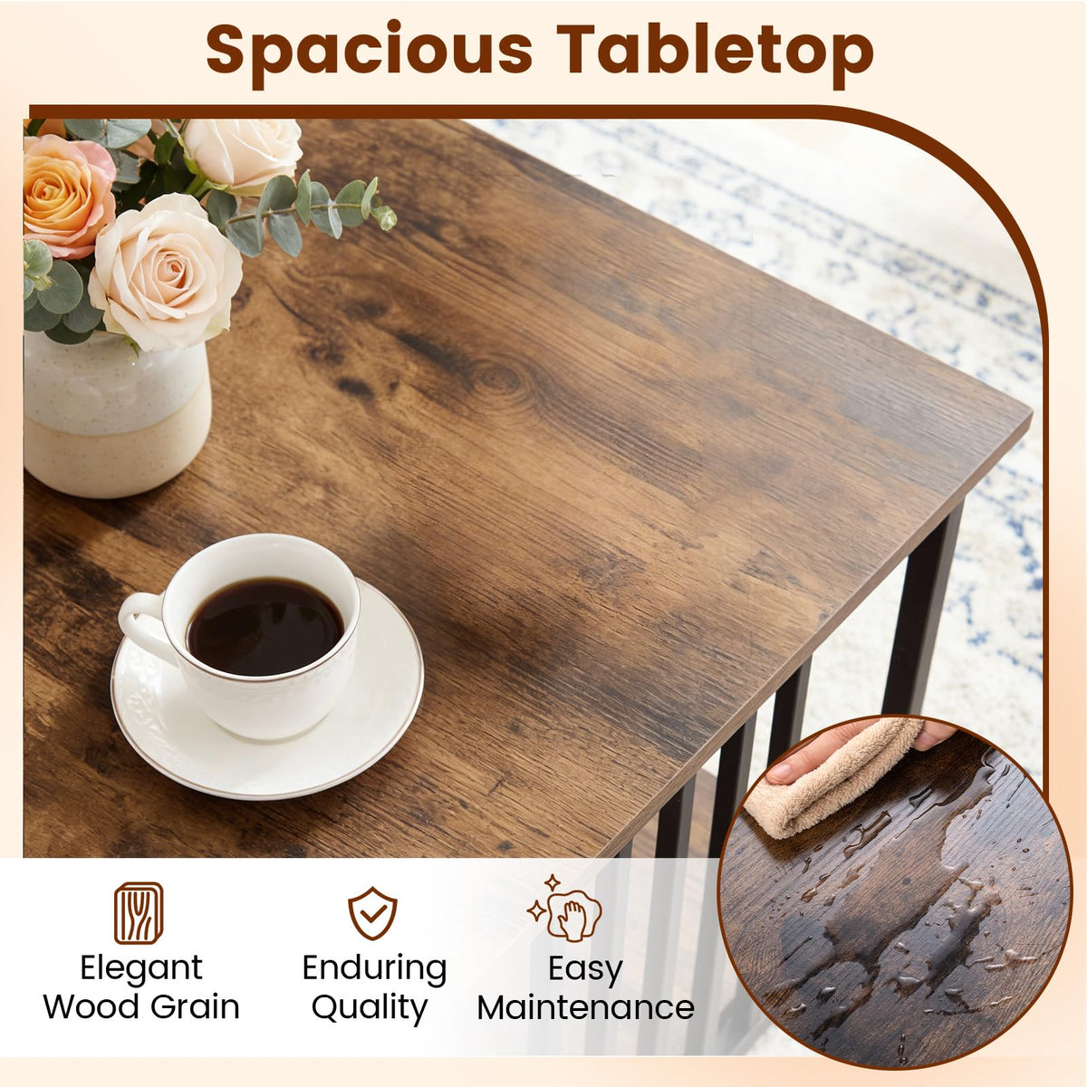 Industrial Coffee Table Rectangular 2-Tier with Open Shelf for Living Room