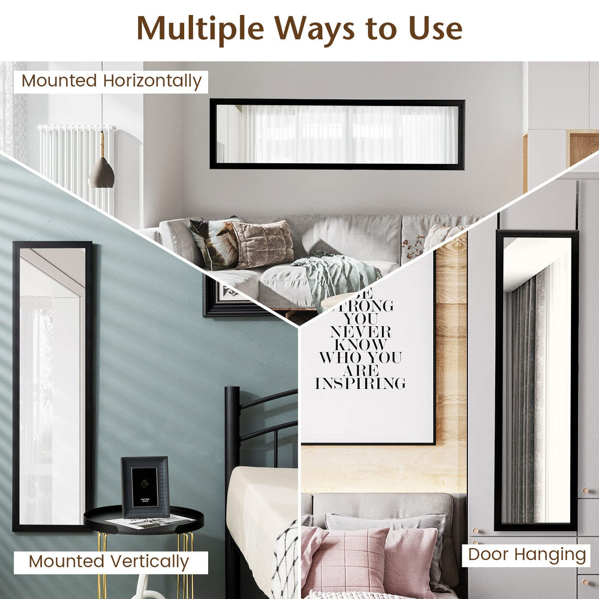 Full Length Over The Door Mirror, Full Length Mirror with Hanging Hooks for Door , Black