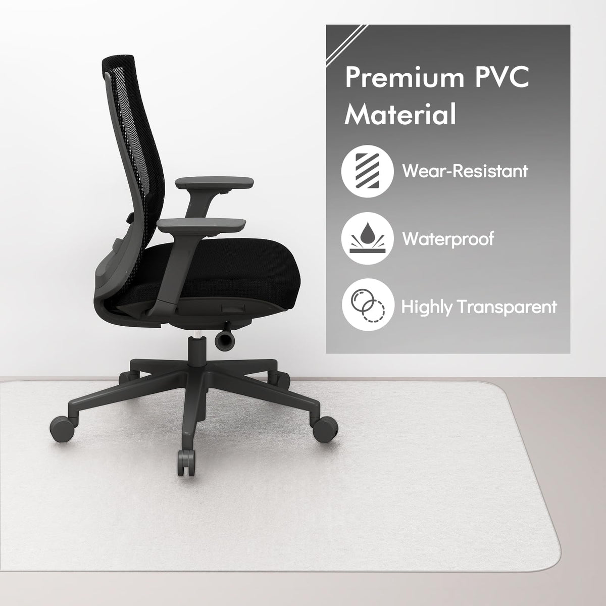 180 x 160 cm Office Chair Mat with Transparent PVC for Hardwood Floor