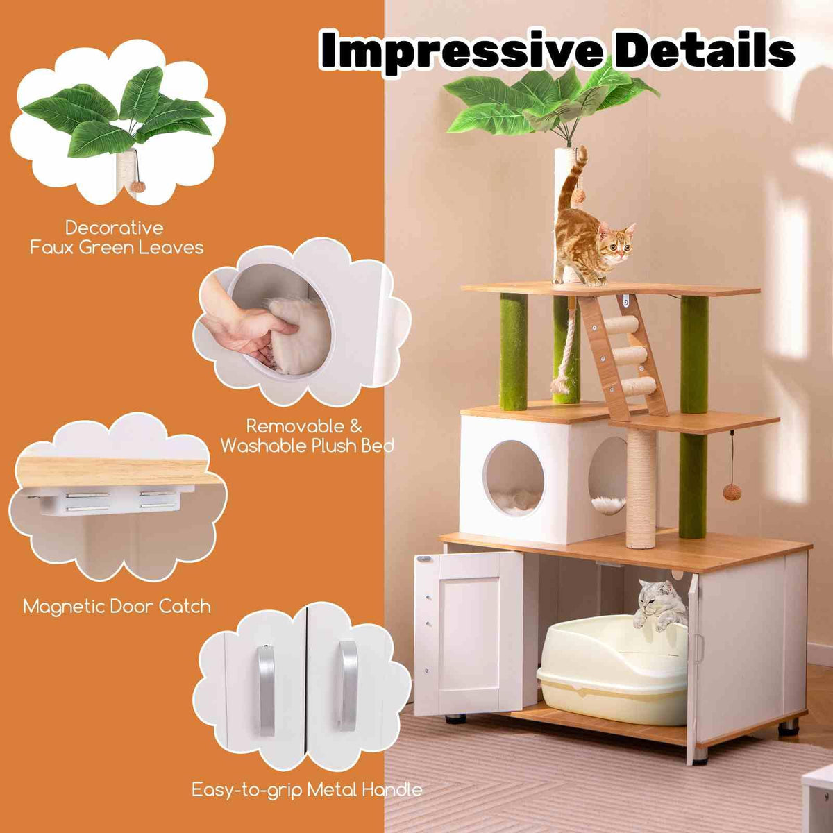Large Cat Tree w/Litter Box Enclosure, Hidden Cat Washroom