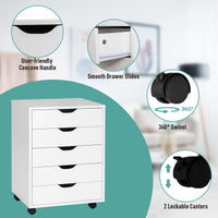 5-Drawer File Cabinet, Side Cabinet File Pedestal w/ 4 Castors