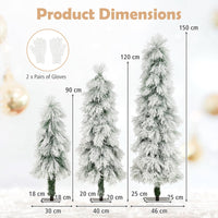 90&120&150 cm Artificial Christmas Tree Set of 3, Pre-lit Xmas Trees w/Snow-Flocked Branch Tips
