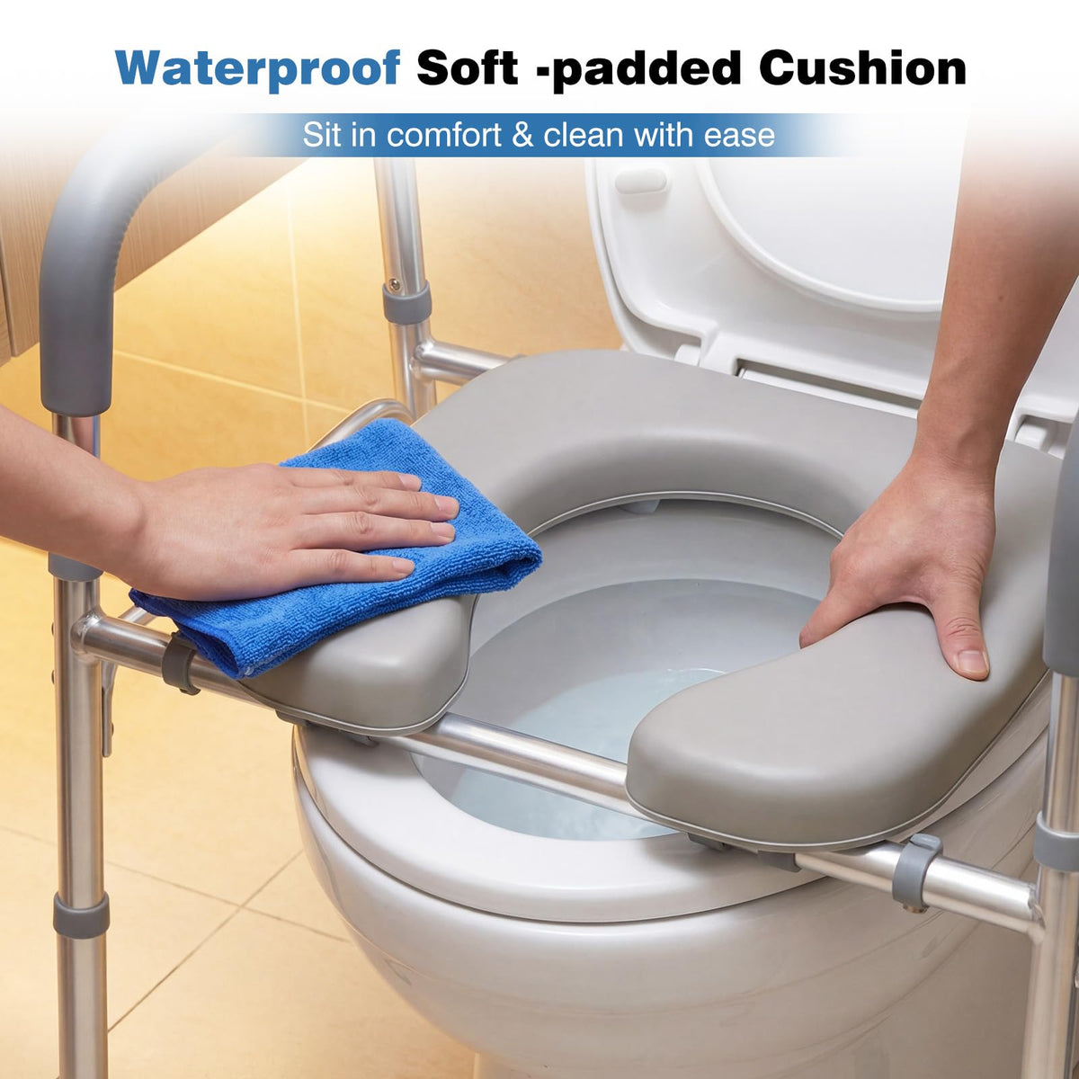 Raised Toilet Seat with Handles, Height & Width Adjustable Elevated Toilet Seat Riser