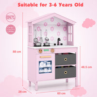 House-Shaped Play Kitchen, Kids Kitchen Playset
