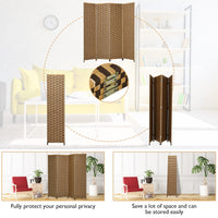 6Ft Panel Screen Room Divider, 4-Panel Woven Wall Divider, 1.8M Tall Folding Wooden Partition Stand