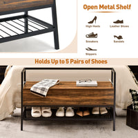 Giantex Industrial Shoe Bench with Hidden Storage Space & Protective Metal Handrail , Rustic Brown