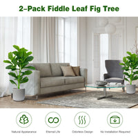 Giantex 90CM Artificial Fiddle Leaf Fig Tree, 2-Pack Faux Tree with 32 Leaves, Built-in Cement, Moss, Fake Greenery Plant