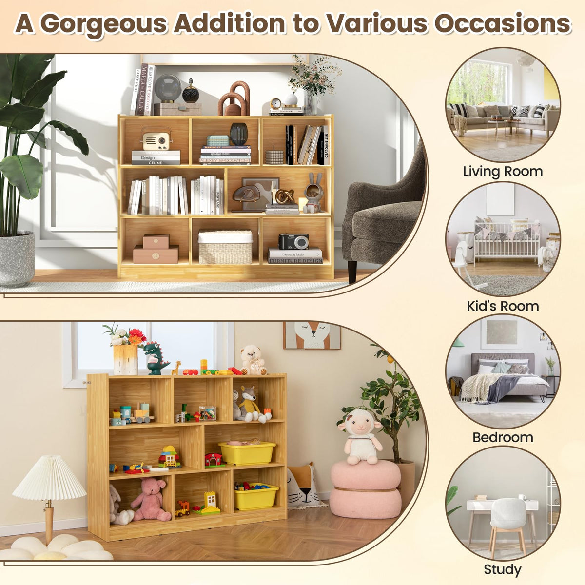 3-Tier Open Wooden Bookshelf