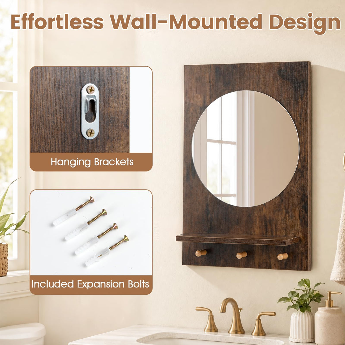 Giantex Bathroom Mirror w/Storage Shelf & Hanging Hooks