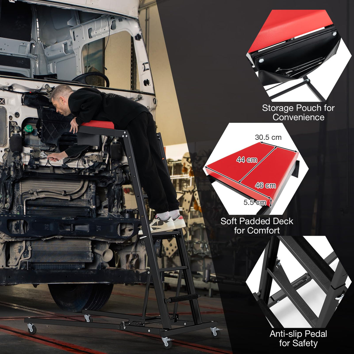 Foldable Topside Automotive Engine Creeper, 180 kg Capacity High Top Creeper Workstation