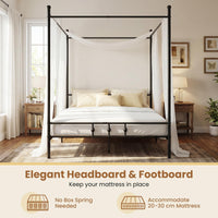 Canopy Bed Frame Modern 4-Poster Platform Bed with Headboard and Under-bed Storage