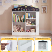 Kids Toy Storage Box House Shaped with Compartments and Chalkboard