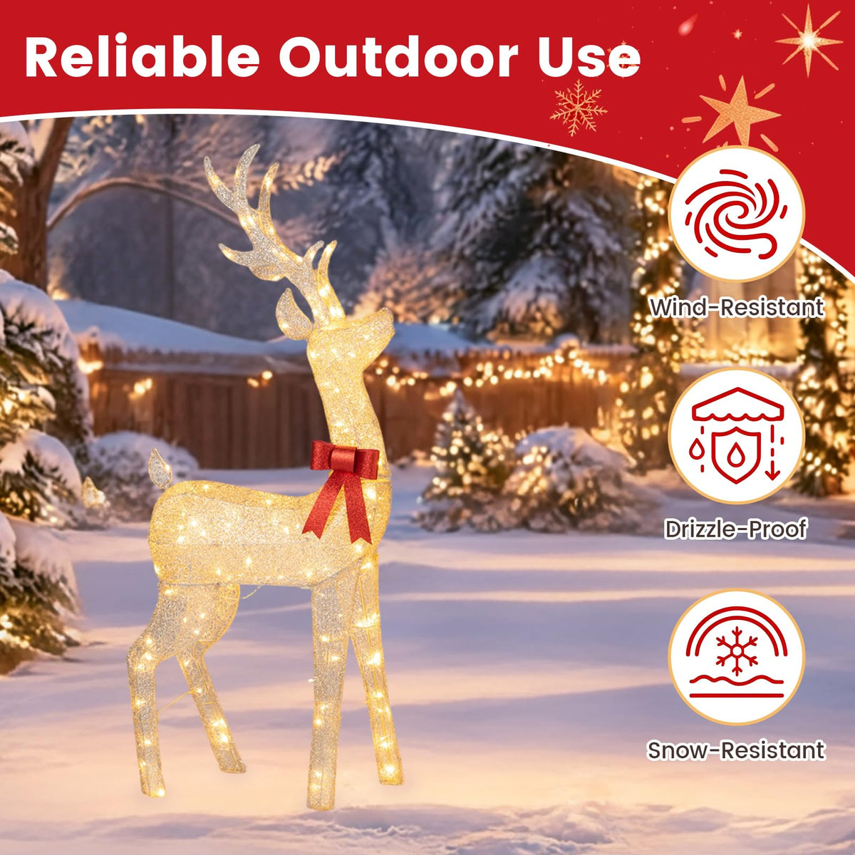 Lighted Golden Christmas Reindeer with 130 Warm Yellow LED Lights