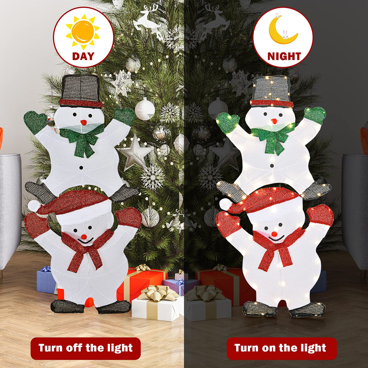 Christmas Santa Snowman, Lighted Pre-Lit LED Xmas Santa & Snowman