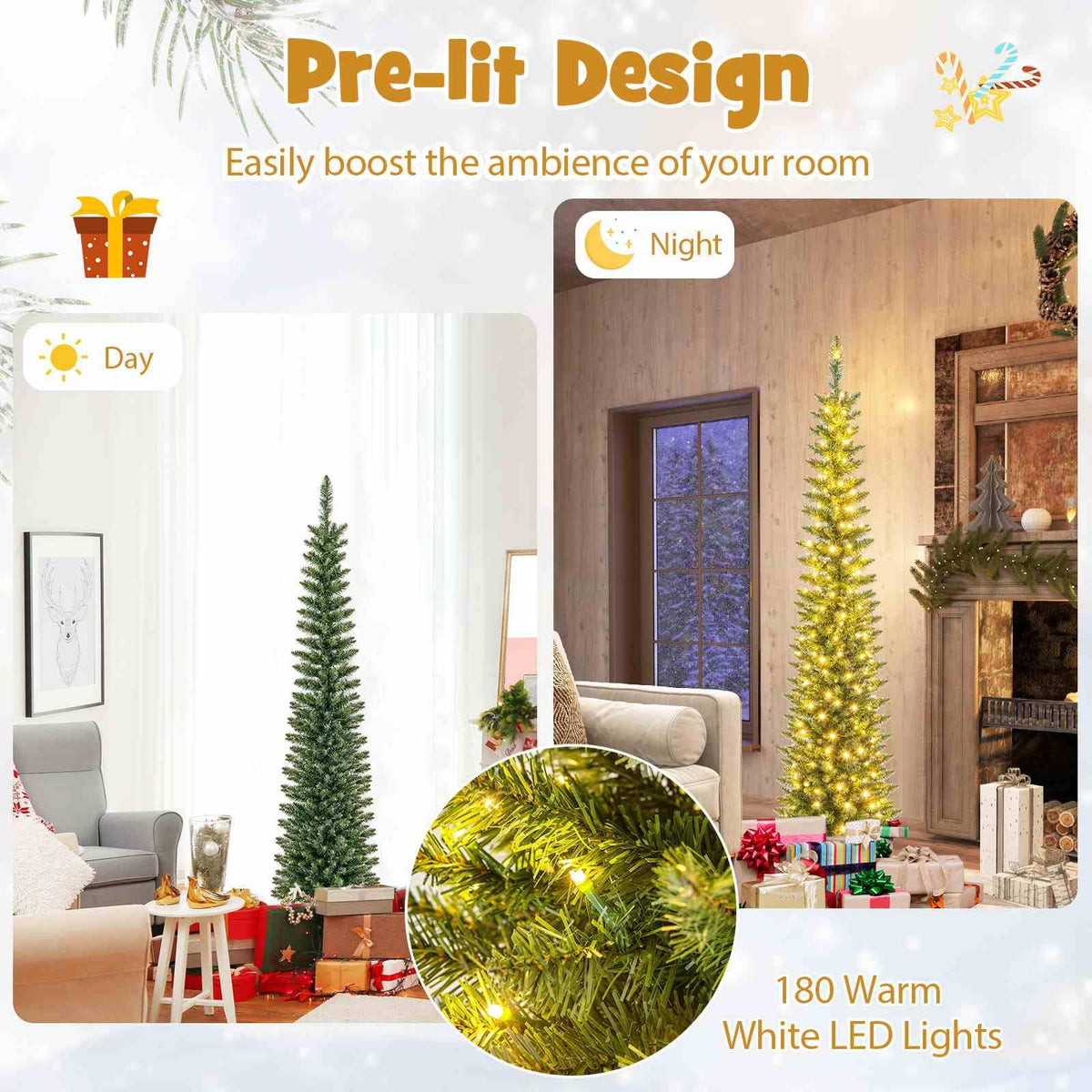 Artificial Christmas Tree with Branch Tips and Warm LED Lights