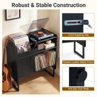 Record Player Stand with Power Outlets and Vinyl Storage Holder