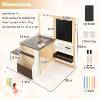 Kids Art Table & Bench Set with Double-Sided Adjustable Easel
