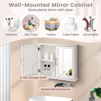 Mirrored Bathroom Wall Cabinet with Double Mirrored Doors and Two Shelves