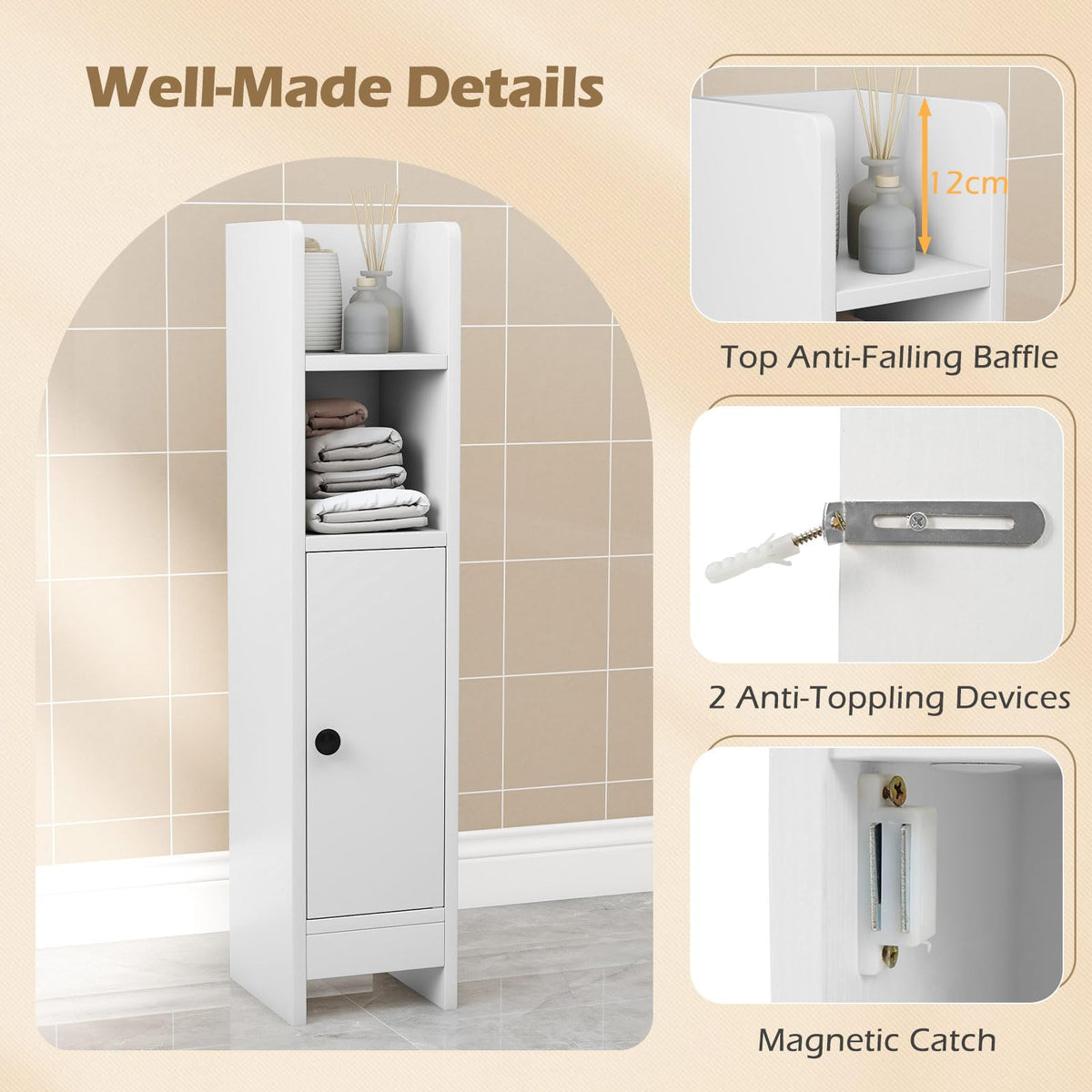 Giantex Bathroom Storage Cabinet, Slim Corner Floor Standing Cabinet with Adjustable Shelf