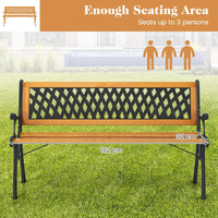 3-Person Outdoor Bench, Retro Park Bench w/Slatted Seat & Curved Armrests