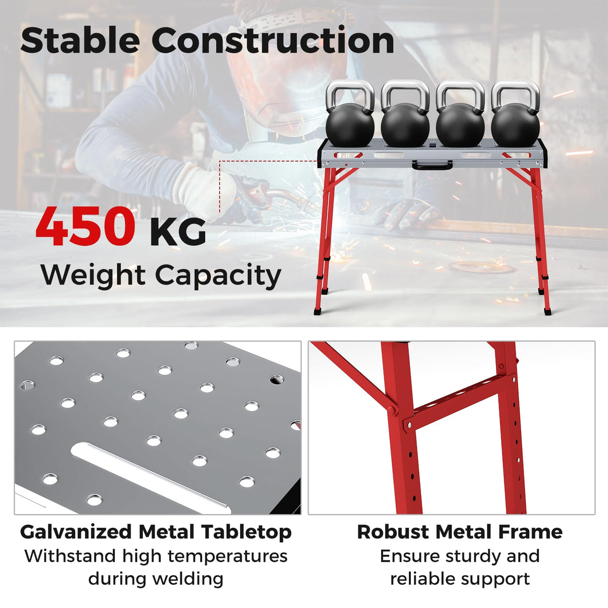 107cm x 53cm 450kg Capacity Heavy-Duty Welding Workbench with Adjustable Height