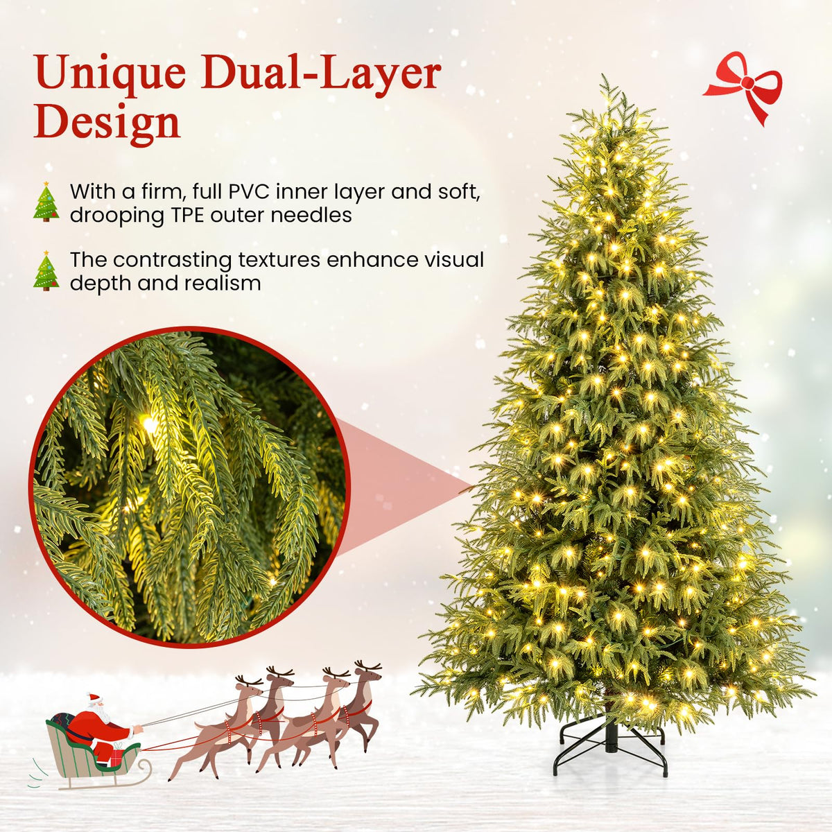 Pre-Lit Artificial Christmas Tree with 1083 Soft TPE and PVC Mixed Branch Tips