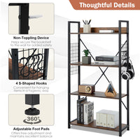 Giantex 4-Tier Bookshelf, Vintage Industrial Open Bookcase w/S-Shaped Hooks, Rustic Brown