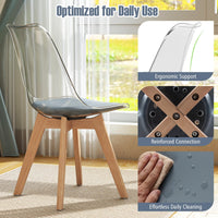 4-Pack Clear Dining Chairs with Wood Legs & PU Cushion