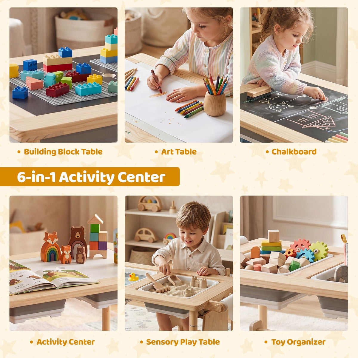 Kids Sensory Table and Chair Set with Adjustable Height 2 Bins for Water Sand Play