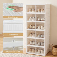 6-Tier Folding Plastic Shoe Organizer with Clear Doors and 12 Pairs for Entryway