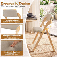 Wooden Folding Dining Chairs with Linen Fabric Padded Seat Set of 2