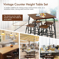 Giantex 5-Piece Bar Table Set, Vintage Counter Height Square Table w/ 4-Piece Classic Backless Stools, Rustic Brown