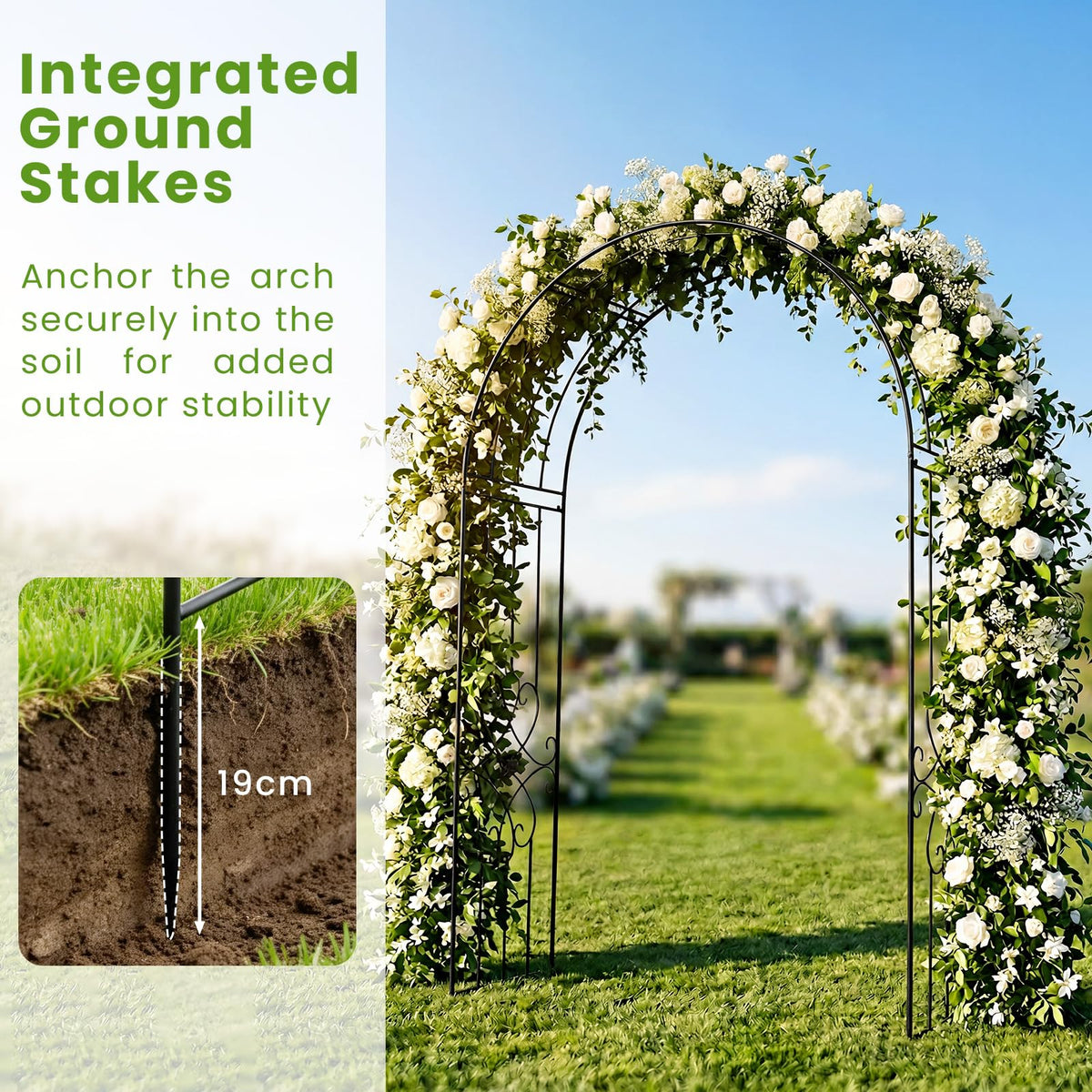 Garden Metal Arch Trellis with Ground Stakes, Outdoor Arch Archway