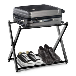 Home Luggage Rack Stand, Double Tiers Luggage Holder with Shoe Shelf, Home Organization