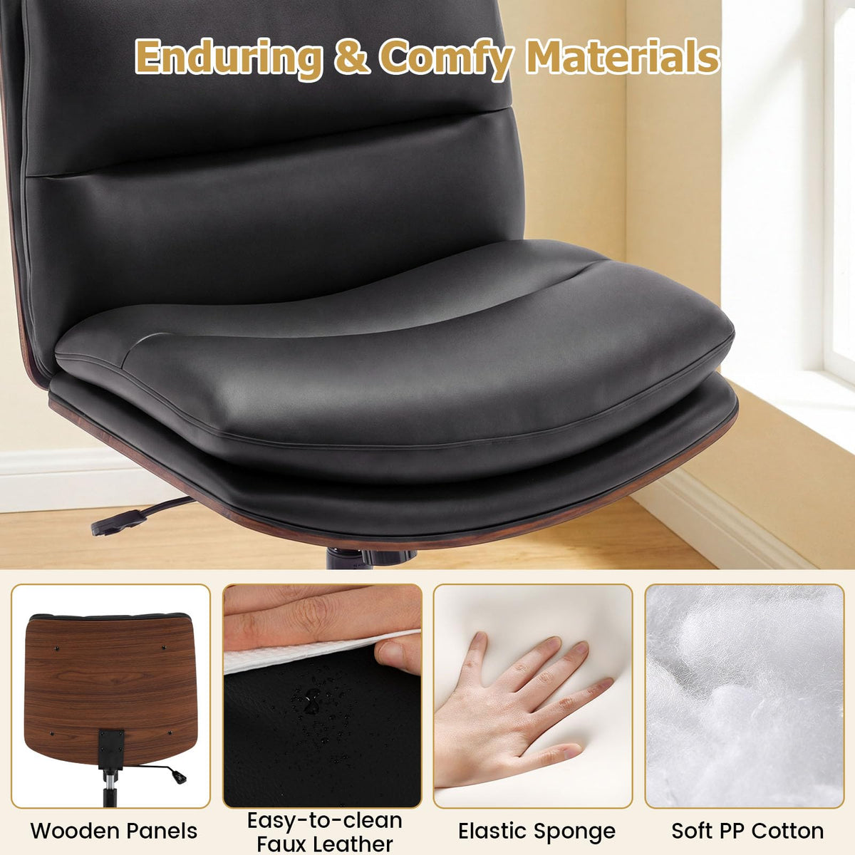 Vanity Office Chair with Wheels, Height Adjustable Swivel Task Chair