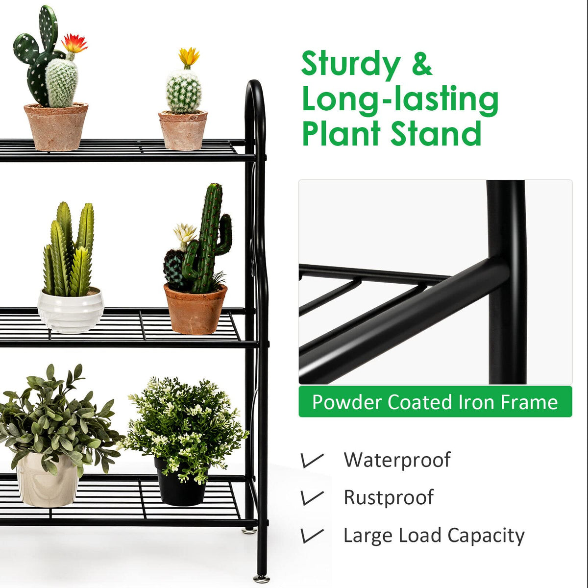 3-Tier Scrollwork Design Metal Plant Stand for Balcony Garden Yard