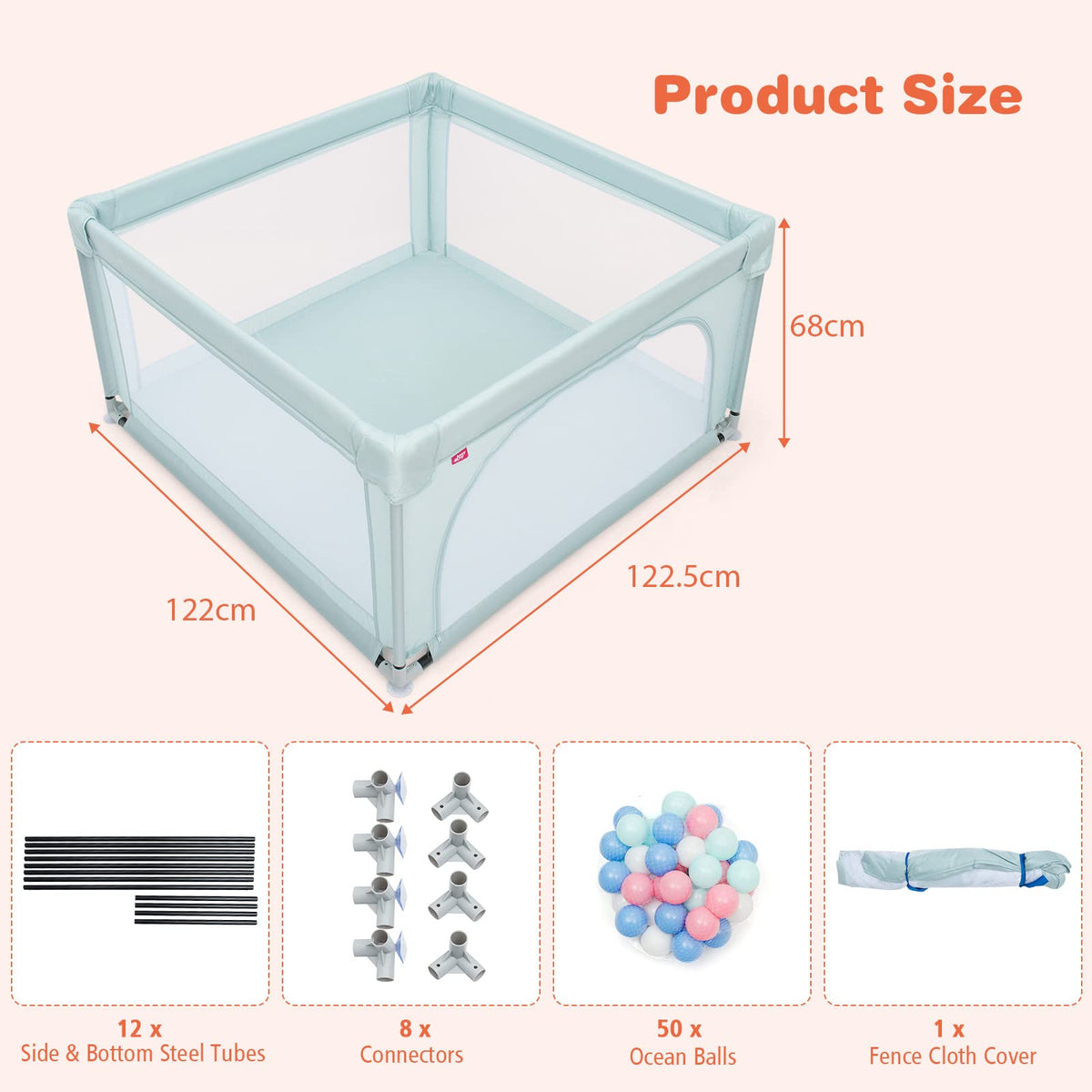 Playpen Baby Toddlers Safety Activity Fence with 50 Ocean Balls