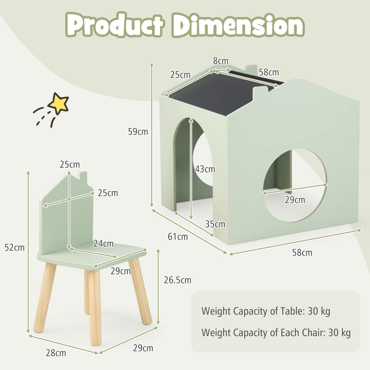 3 Pieces Kids Wooden Activity Play Desk and Chair Set with Chalkboards