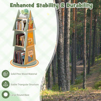 4-Tier Tree Shape Wooden Kids Rotating Bookshelf for Classroom Playroom Bedroom