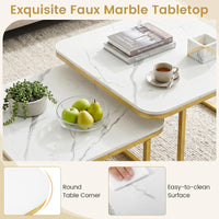Nesting Coffee Table Set of 2 with Faux Marble Tabletop and Metal Frame for Living Room Bedroom