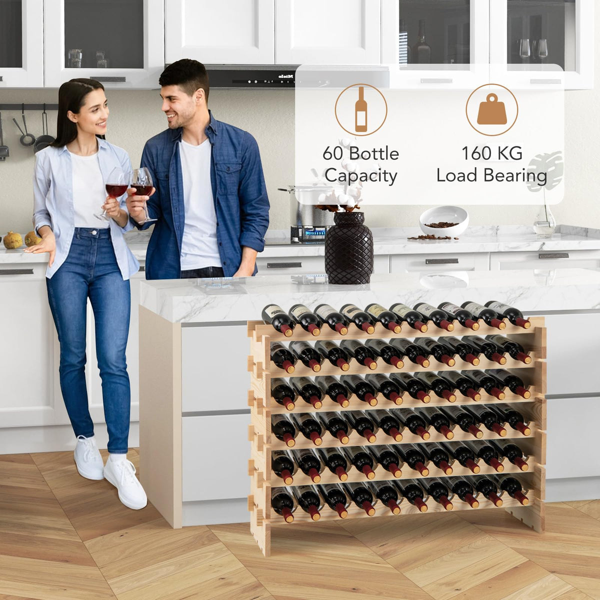 Giantex 60 Bottles Wine Rack, 6-Tier Stackable Modular Wine Bottle Holder