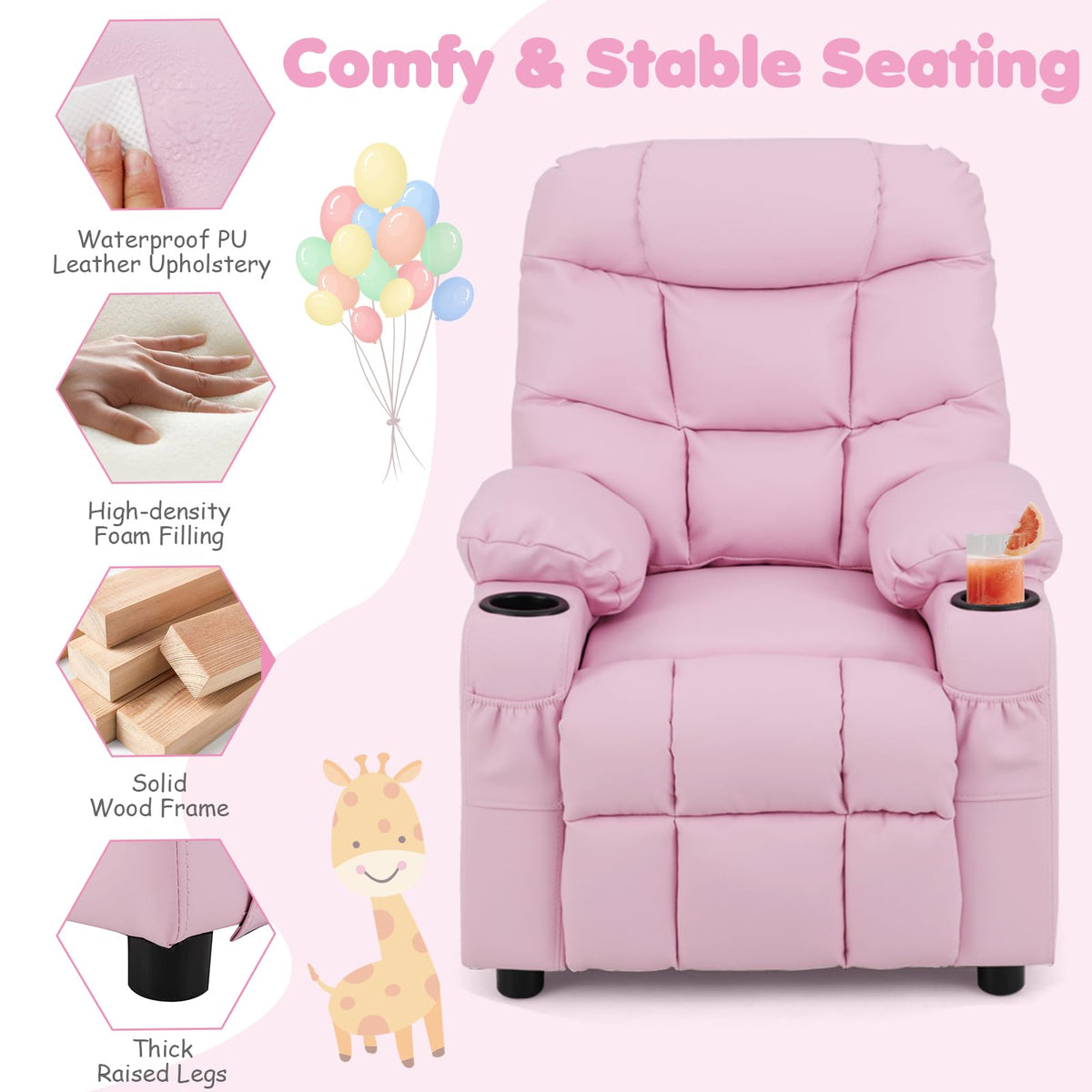 Kids Recliner Chair with Cup Holder
