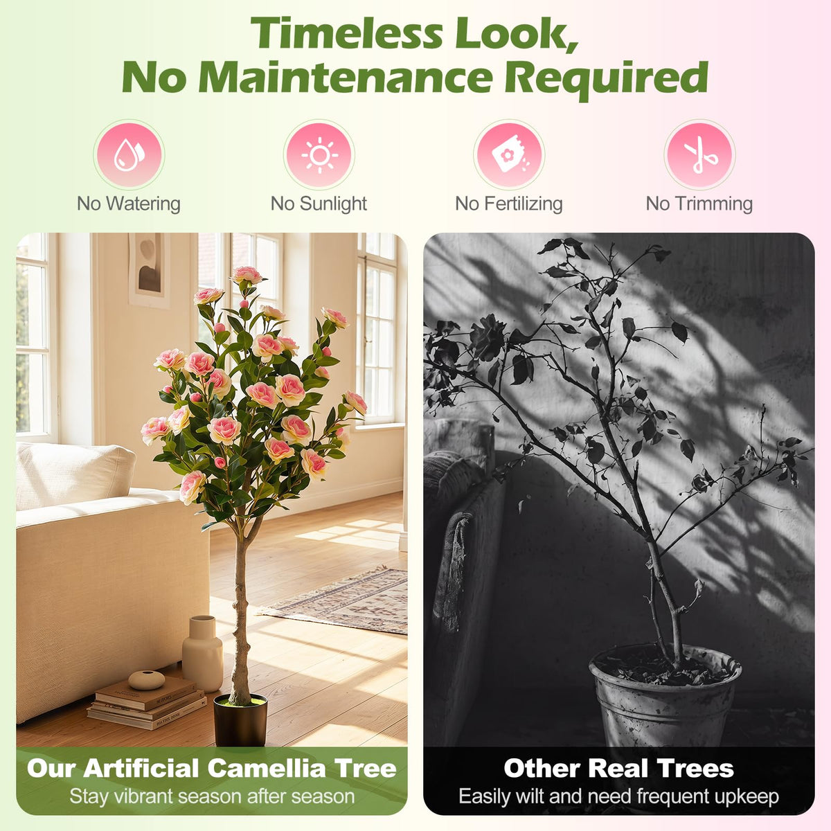 Giantex 128cm Artificial Camellia Tree, Faux Flower Greenery Plant