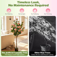 Giantex 128cm Artificial Camellia Tree, Faux Flower Greenery Plant