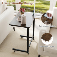 C-shaped End Table with Built-in Phone Slot and Low Profile Base Slide for Living Room Bedroom