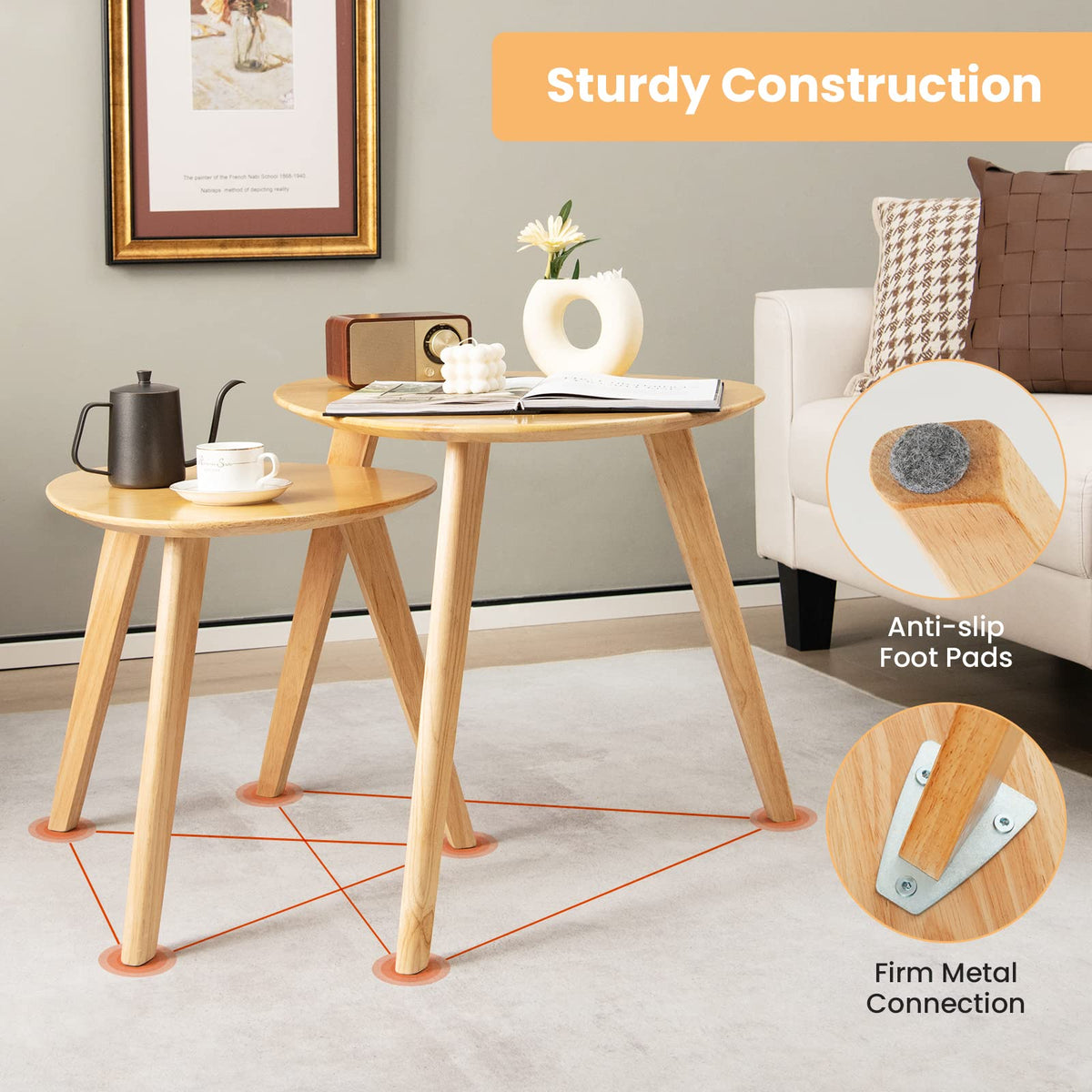 Giantex 2-Piece Nesting End Table Set, Solid Wood Coffee Table Set of 2